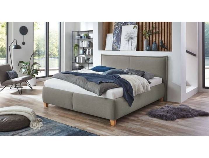 Polsterbett Adana Komfort Webstoff mit Bettkasten 180x200cm Hellgrau klassischer Stil,
