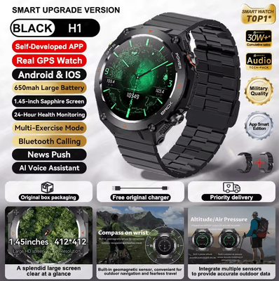 Inspire Curations Xiaomi Style GPS Sports Smartwatch With Bluetooth Call & 650mAh Long Battery black Steel B 2a