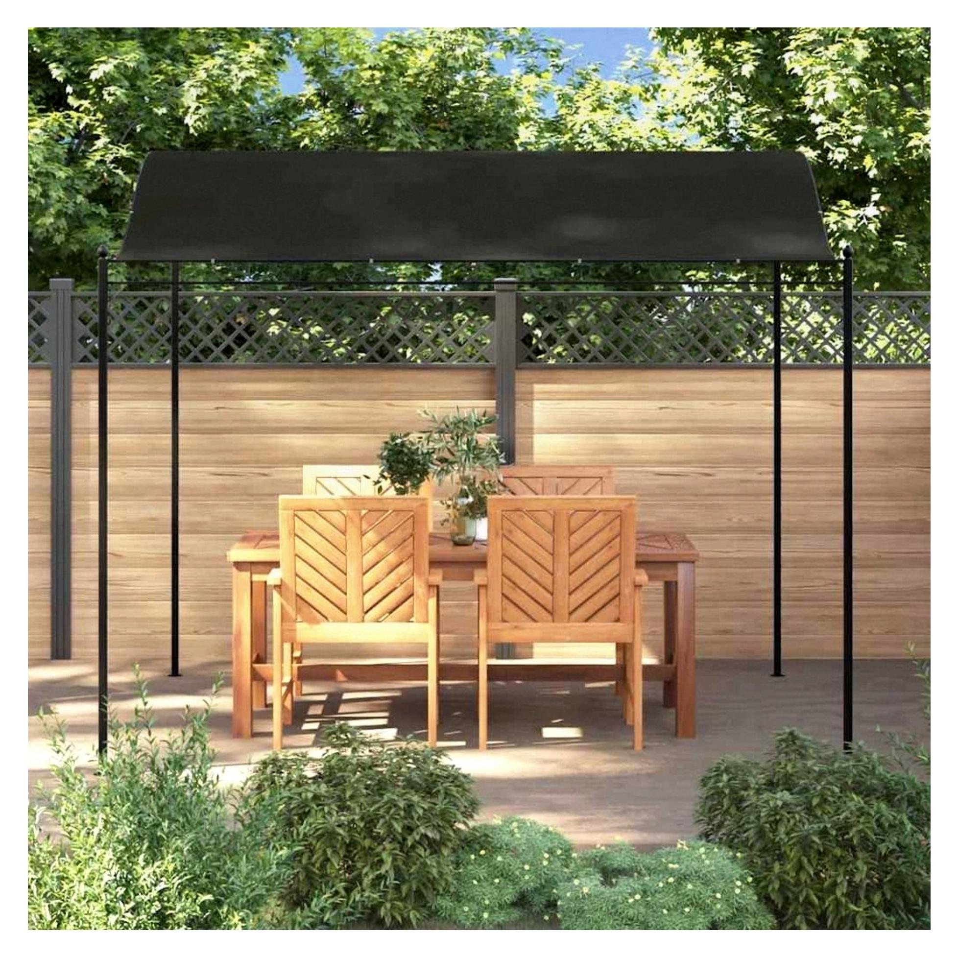 Grillpavillon Terrassenüberdachung BBQ-Pavillon Flammschutzdach 3 x 2,4 m, Anthrazitgrau und Schwarz, Stahl, Stoff (100% Polyester)