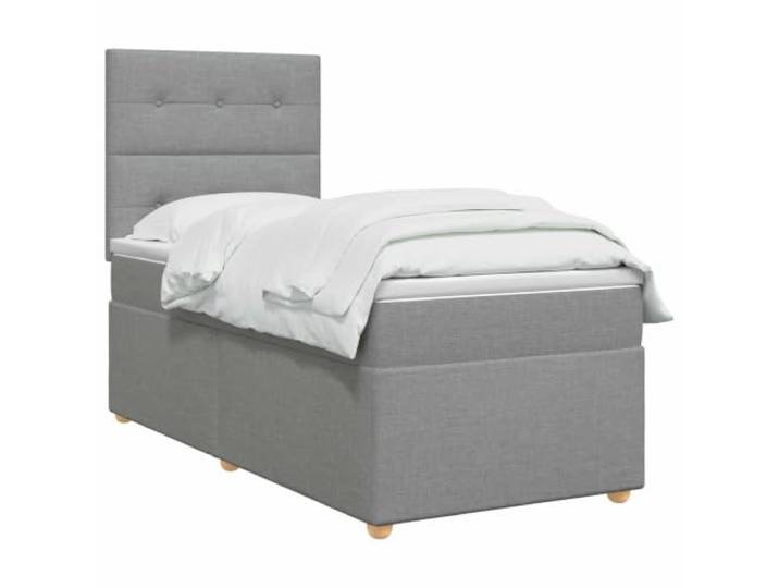 PUGYNBK Boxspringbett, 90 x 190 cm, hellgrau, Stoff Verstellbares Kopfteil, USB-LED-Lichter, mittlere Festigkeit, waschbare Bezüge