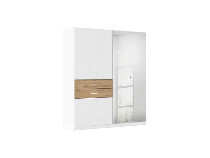 Kleiderschrank mit Spiegel - weiß - Eiche - 181 cm - rauch - MAIKA