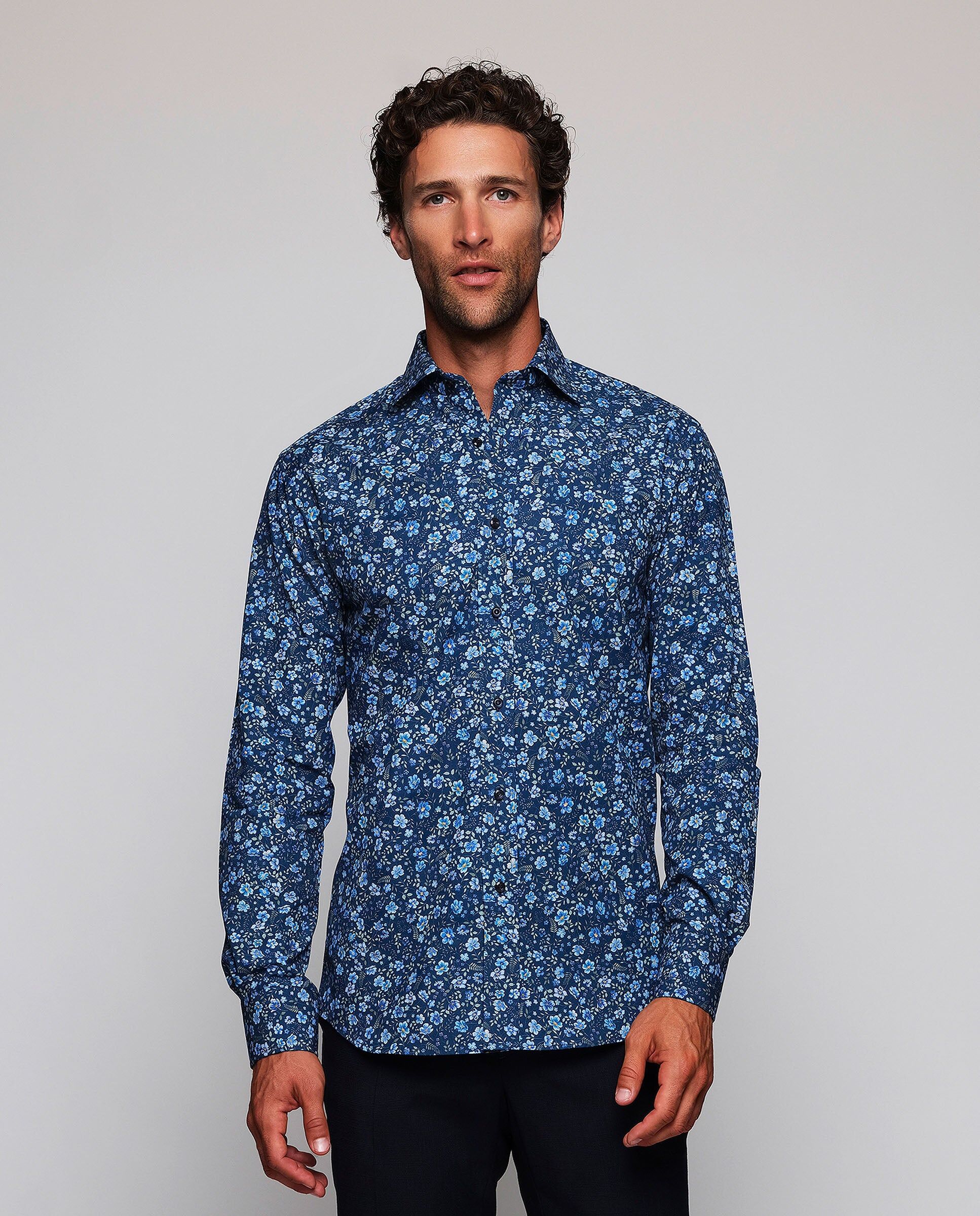 MIRTO Camisa casual estampado floral azul-XXL/  6 Hombre