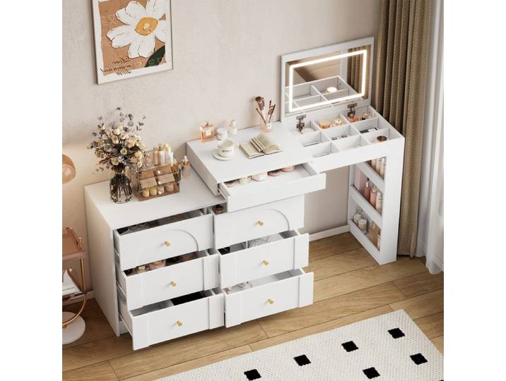 Coiffeuse pivotante multifonction blanc 105×40×80 cm