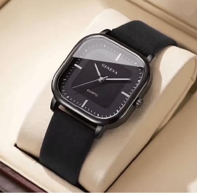 Inspire Essentials Square Minimalist Leather Strap Quartz Watch For Men b