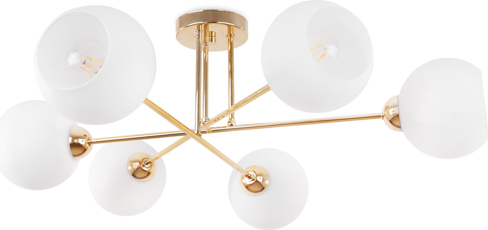 LIGHT HOME LH Asturia Goud Plafondlamp met 6 witte lampenkappen en E27 fitting