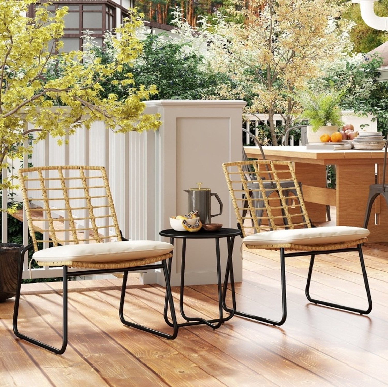 CHICFURN Bistroset 3-delig Rattan Stapelbare Stoelen Beige