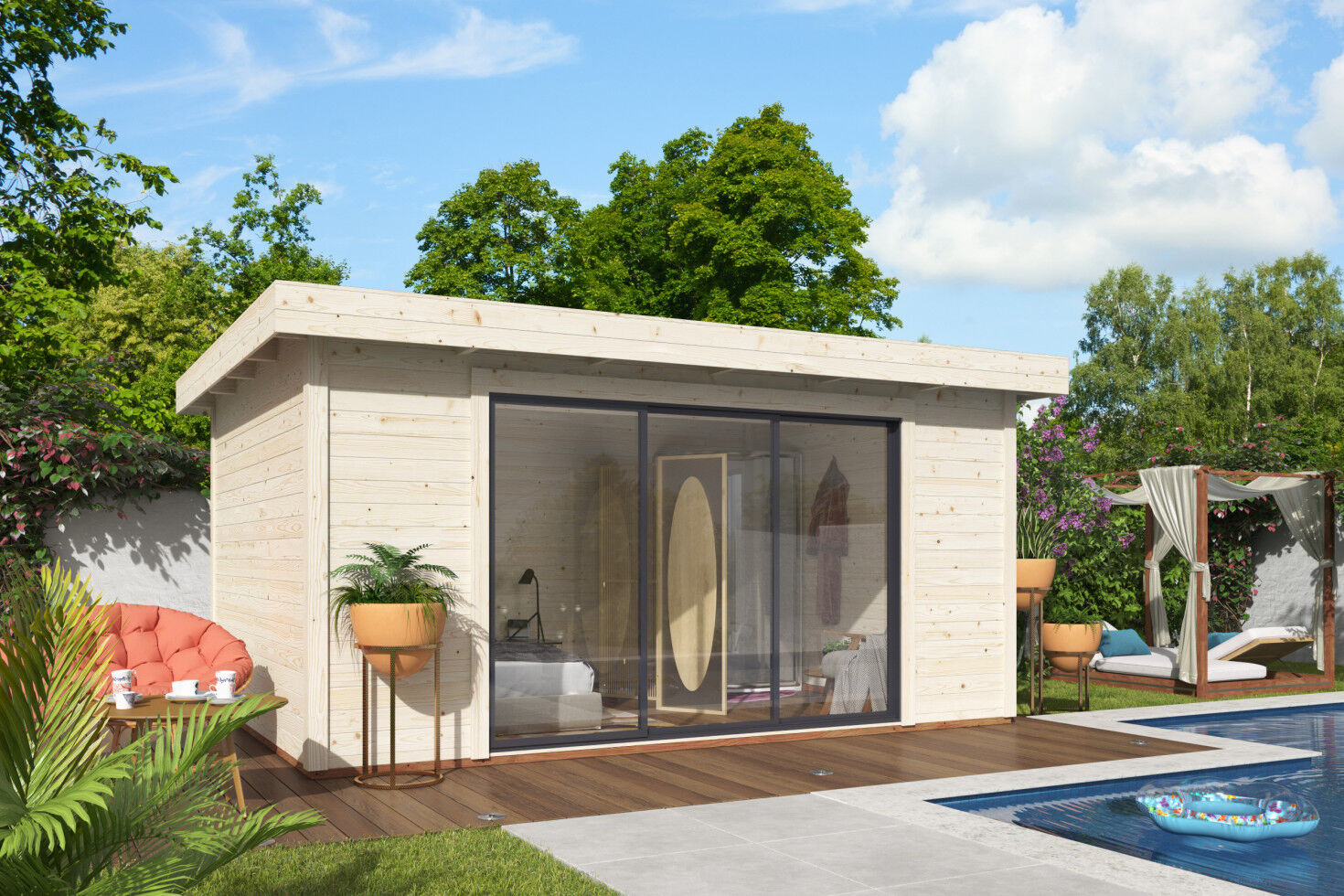 Palmako Gartenhaus Lydia 450 x 330 cm mit Schiebetüren naturbelassen