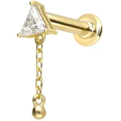 14 Karat Gold Labret mit Innengewinde MOISSANIT-DREIECK + KETTE