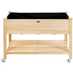 Helloshop26 - Hochbeet auf Füßen 120 x 59 x 84 cm Gemüsebeet auf Rädern mit Folie und Abflusslöchern Naturholz-Stil aus Tannenholz 20_0019177