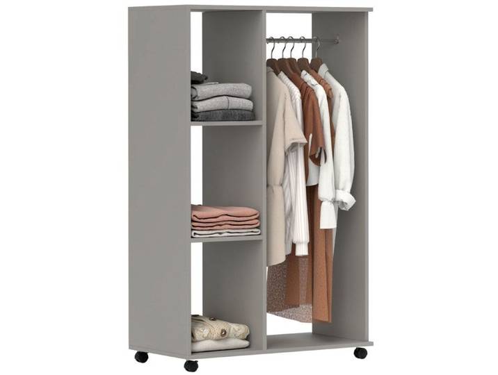 Armoire penderie - HOMCOM - mobile 4 roulettes - tringle à vêtements et étagères ouvertes - bois - 80x40x128cm - gris