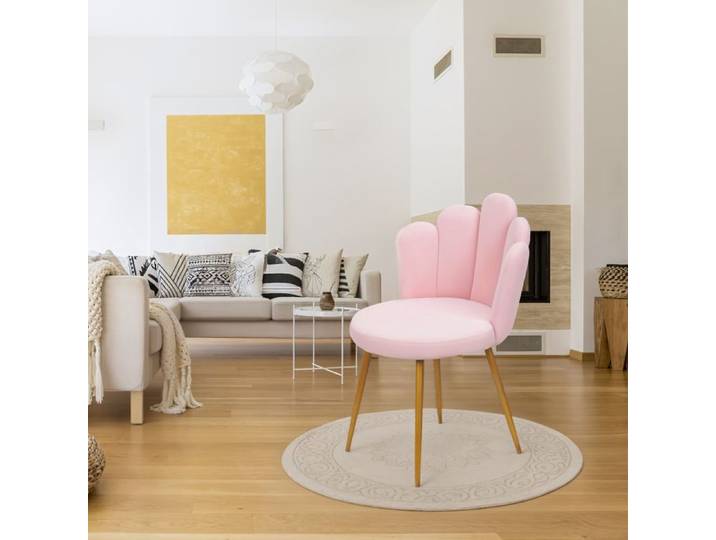 Coiffeuse en Velours Nordique avec Accoudoirs en Forme de Pétale et Pieds Dorés Rose