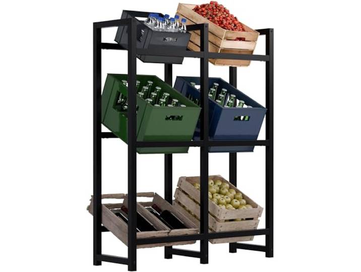 CLP Getränkekistenständer Metall freistehend Stack, platzsparendes Getränkekistenregal robust und platzsparend für Getränkekisten Farbe schwarz Größe 116x91x31 cm