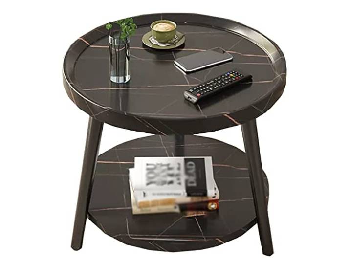 Beistelltisch, 2-stöckiger runder Beistelltisch, Nachttisch(/Black,40cm)