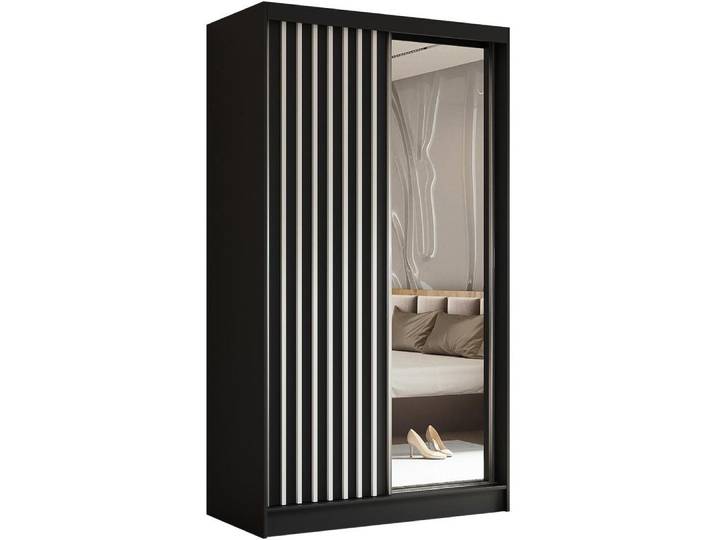 Beautysofa Kleiderschrank HELIX II mit Spiegel und Schubladen (Kleiderstange und funktionalen Stauraumlösungen, Moderner Garderobenschrank mit Lamellen) Schwebetürenschrank