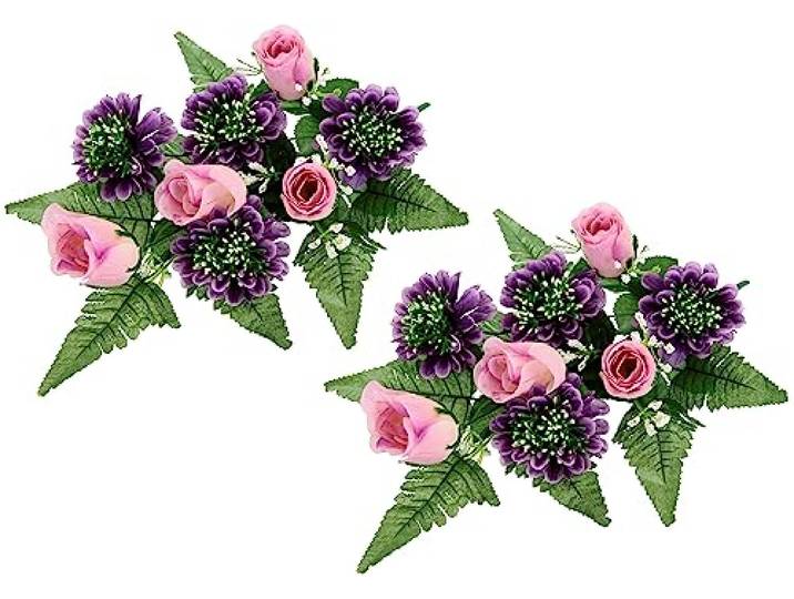Kunstblumen Rosen Chrysanthemen 2er Set Rosa Lila künstliche Blumen Deko