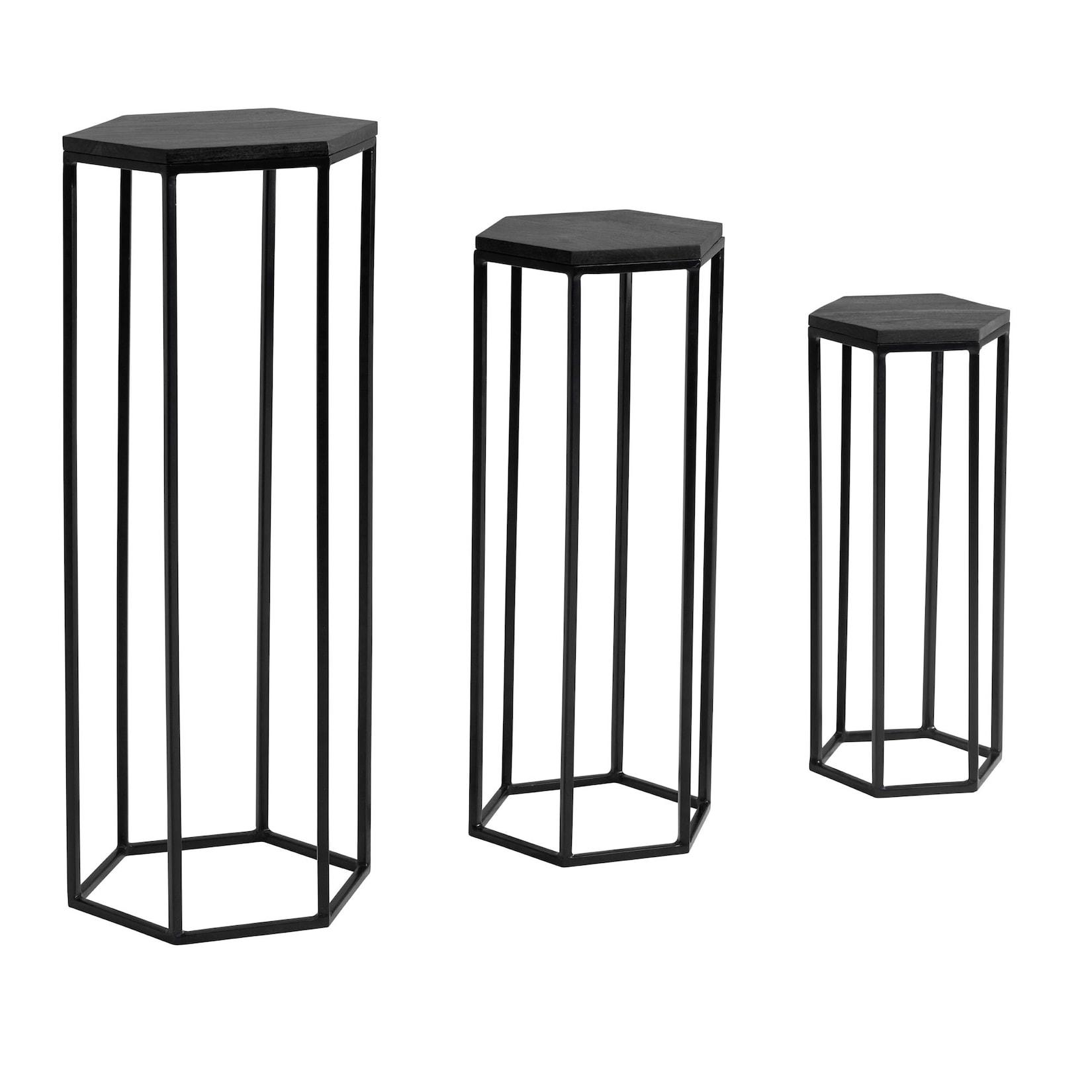 KADIMA DESIGN Massivholz und Metall Beistelltische, 3 Hexagon Tische, Modernes Design
