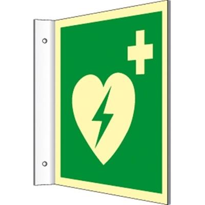 Fahnenschild Automat. externer Defibrillator,Kunststoff,nachl.,160-mcd,200x200mm