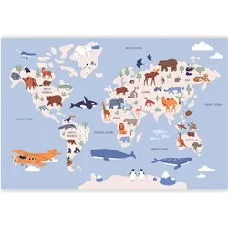 Artgeist, Tapete, Fototapete - World Map With Animal Illustrations (300 x 210 cm)