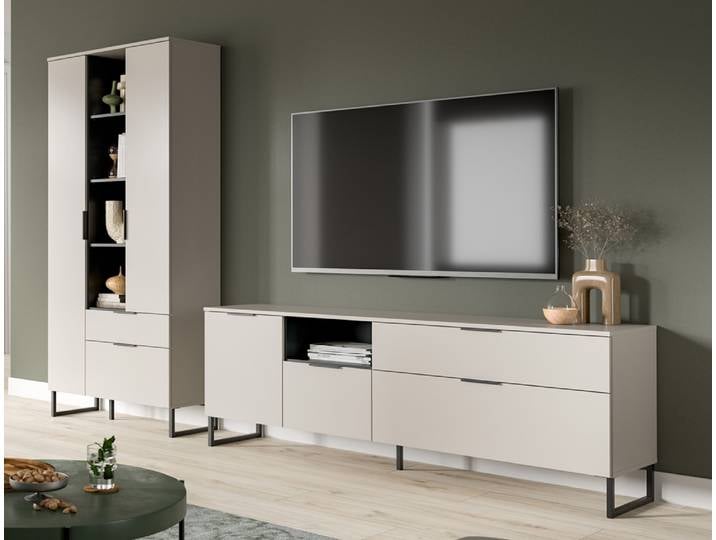 Wohnkombination Noida , 2-teilig , Kaschmir / schwarz mit 4er Set LED Beleuchtung
