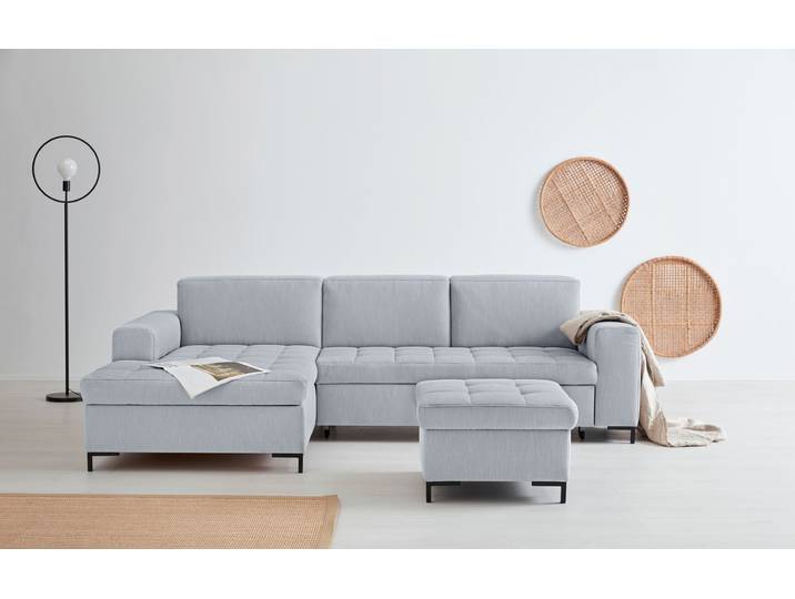 Ecksofa GOODPRODUCT Grazzo, zeitlos & elegant, moderne Sitzheftung, Breite 266cm, L-Form , silber, B:266cm H:80cm T:162cm, 100% Polyester (recycelt), Sofas, Ecksofa, hochwertige Stoffe aus recyceltem Material, Steppung im Sitzbereich