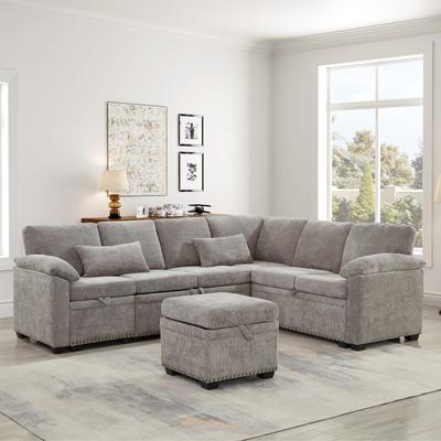 "97"" L-Shaped Chenille Corner Modular Sectional Sofa Couch with Storage Ottoman & 2 Pillows"