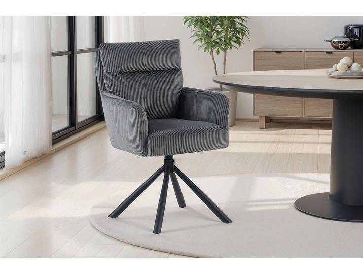 OTTO home Esszimmerstuhl Justin (2er-Set) (Set, 2 St), gemütlicher Sessel mit Taschenfederkern, 360 Grad drehbar, Grob - Cord