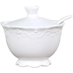 Chic Antique Provence Zuckerdose mit Löffel, H9/D10 cm, weiß