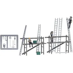 Busch H0 Action Set Zimmermänner mit Gerüst Bausatz