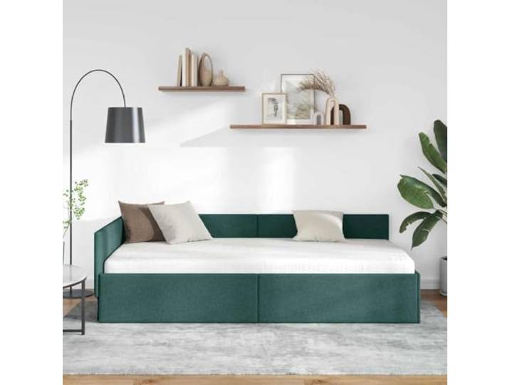 KTHLBRH Eck-Bettrahmen dunkelgrün 90 x 190 cm Stoff Modernes Design, atmungsaktiver Stoff, kompakte Struktur für Zimmer