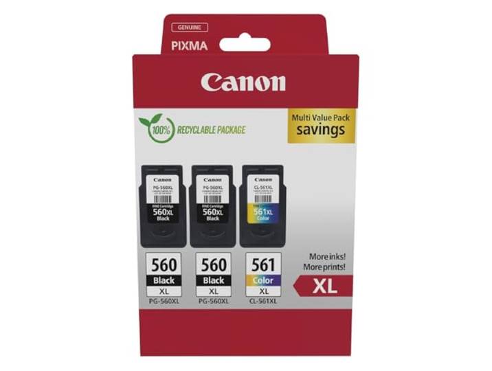 Canon PG-560XL + CL-561XL Fine Cartuchos de Tinta Original Multipack 14.3ml + 12.2ml Tinta negra y de color auténtica alto rendimiento - para PIXMA TS5350i\, TS7450i\, TS5351i\, TS7451i y más!