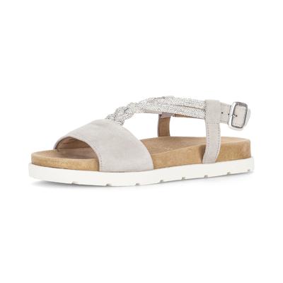 Riemchensandale GABOR, Damen, Gr. 37, weiß (goldfarben), Ziegenveloursleder, Schuhe Riemchensandale, Plateau, Sandalette, Sommerschuh mit funkelnden Strasssteichen