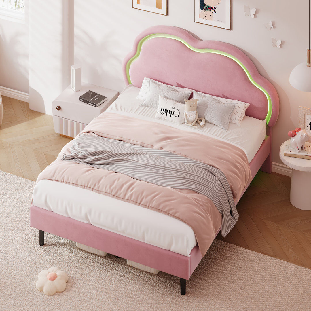 Metro Upholstered Bed With Adjustable Headboard Velvet Pink Double (4'6)