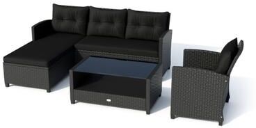 Costway 4 Pieces Patio Rattan Sofa Furniture Set with Cushion and 2-Tier Coffee Table-Black
