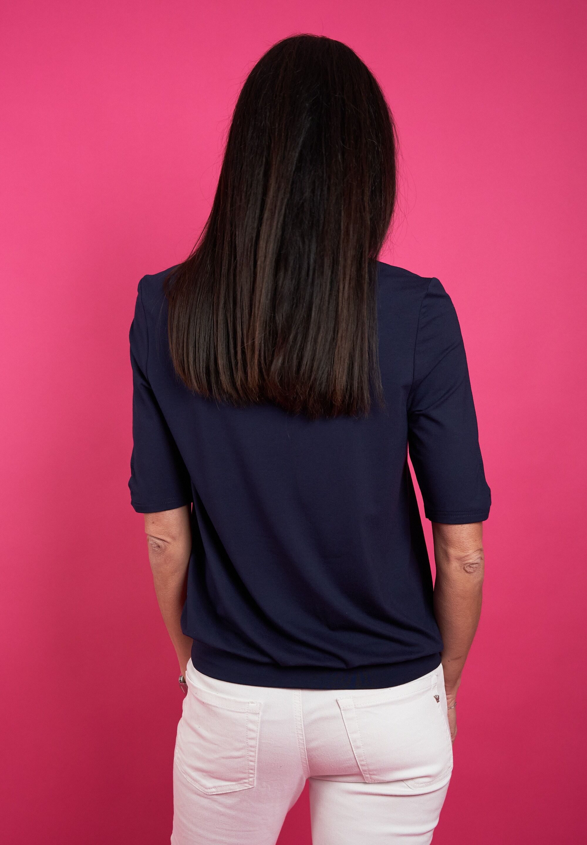 Rundhalsshirt SEIDEL MODEN, Damen, Gr. 34, blau (navy,69), Jersey, Obermaterial: 95% Viskose, 5% Elasthan, Rundhals, mit Cut Outs, Shirts Rundhalsshirt, mit Cut-Out Details, MADE IN GERMANY navy,69 34