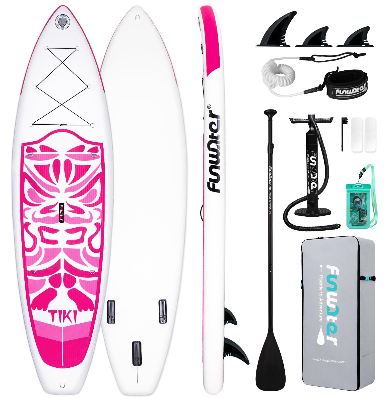 SUP-Board, aufblasbar - Verstellbares Paddel - Rosa