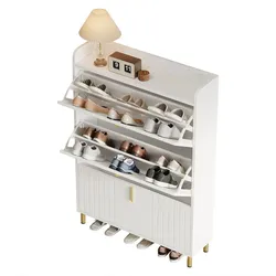 Schuhschrank 3 Ebenen verstellbar MDF Mattweiß Goldfüße & Griffe Aufbewahrung Schuhregal Eingangsbereich 80x23x123 Weiß