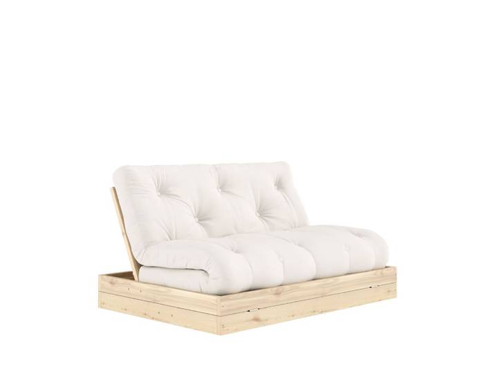 Canapé convertible 2,5 places en tissu et bois - écru