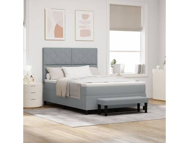SKTQYQO Boxspringbett mit Matratze und Bank Hellgrau Hotel-Bettgestell Bettgestell für Schlafzimmer Hotel und Studios 140 x 200 cm Stoff