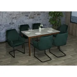 6er-Set Freischwinger MCW-G67, Esszimmerstuhl Küchenstuhl Stuhl, Stoff/Textil Öko-Tex MVG ~ grün