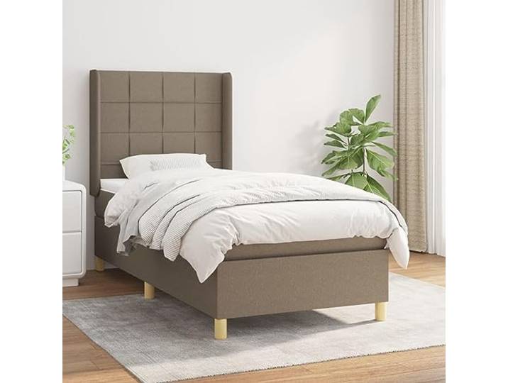 YNGBHFNOP Strapazierfähiger Stoff Höhenverstellbares Kopfteil Boxspringbett mit Matratze Taupe 90x190 cm Stoff Bett mit Kopfteil verstellbar Taschenfederkern Topper Komfort