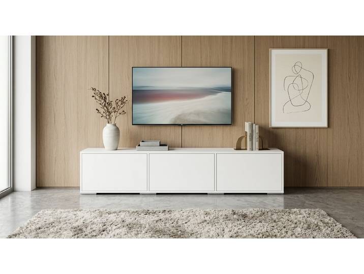 Meuble TV blanc MDF mélaminé MDF Blanc mat
