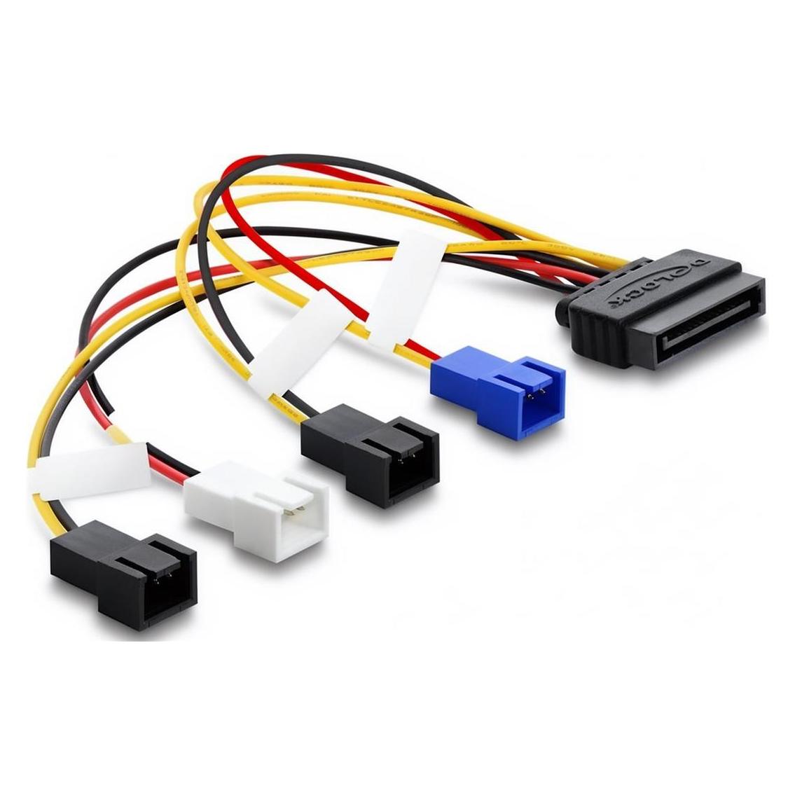 Delock Stromversorgungskabel SATA 15 Pin Stecker zu 4 x 2 Pin Lüfter (12 V / 7 V / 5 V) 20 cm (20 cm, SATA) (80656)