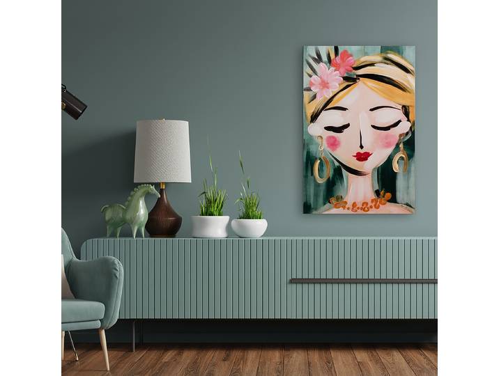 Leinwandbild Naive Painting Flower Girl Mischgewebe Multicolor 60 x 90 x 3cm