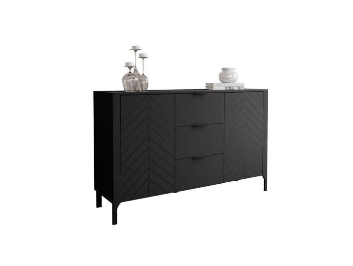 Lookway Sideboard mit Schubladen Lumi, Schwarz, 153x95x40 cm, Kleinmöbel, Kommoden, Sideboards