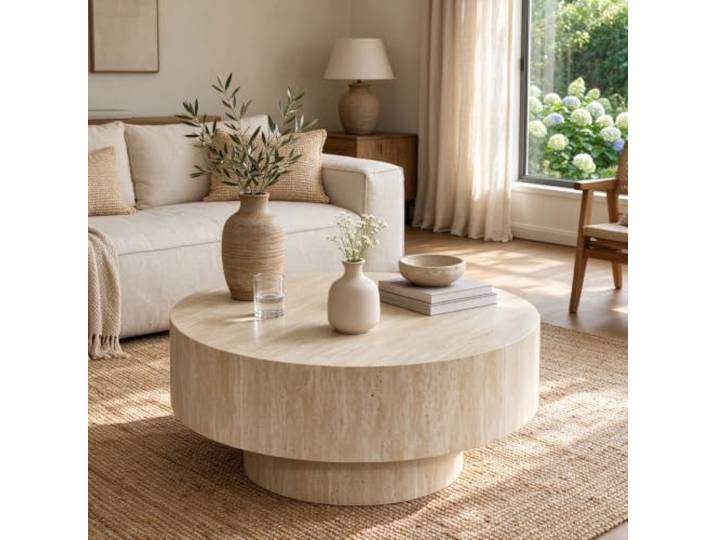 TYONGCOFF Runder Couchtisch aus Holz, Moderner Trommel-Couchtisch Für das Wohnzimmer, glatte Lackierung, Mid-Century-Cocktailtisch für Apartments und kleine Räume, einfache Montage
