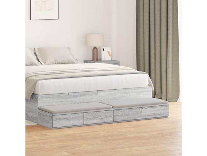 HEFZGDB Grauer Sonoma Nachttisch mit 4 Schubladen aus Holzwerkstoff 160x36,5x16,5 cm, Stauraumlösung mit modernem Design für Schlafzimmer, funktionaler Beistelltisch mit Ziegriffen
