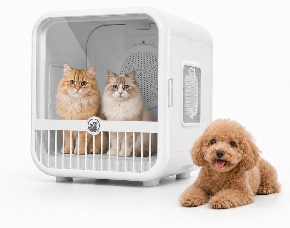 Tierhaartrockner - Trockenschrank für Hunde und Katzen - 70 l - Thermostatgesteuert - 1000-1199 W - Gleichstrommotor - UV-Geruchsneutralisierung