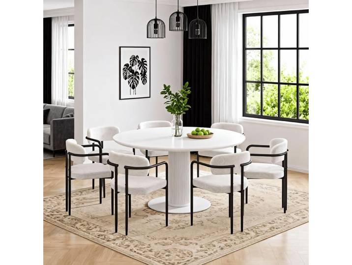 Lot de 8 Chaises de Salle à Manger - PULUOMIS - Assise Rembourrée - Chaise en Métal - Scandinave - Blanc