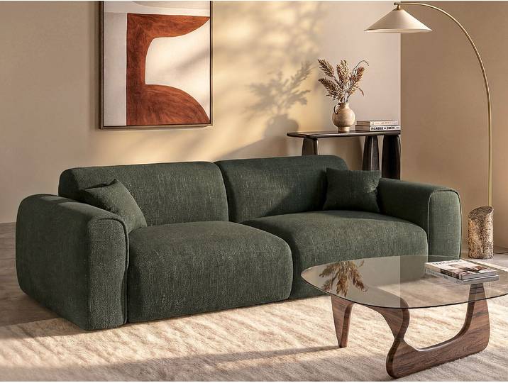 Sofa 4-Sitzer mit Matratze Schlafplatz 160 cm - Strukturstoff - Grün - POGNIA