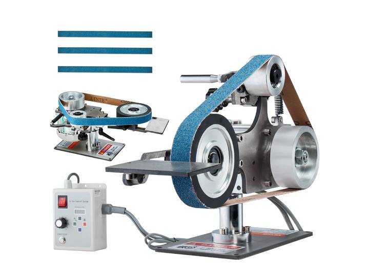 Ponceuse à bande VEVOR\, polisseuse à bande 30 x 1 pouces à vitesse variable et VFD\, polisseuse-ponceuse 550 W avec 2 formes de ponçage et 3 bandes abrasives Fabrication de couteaux